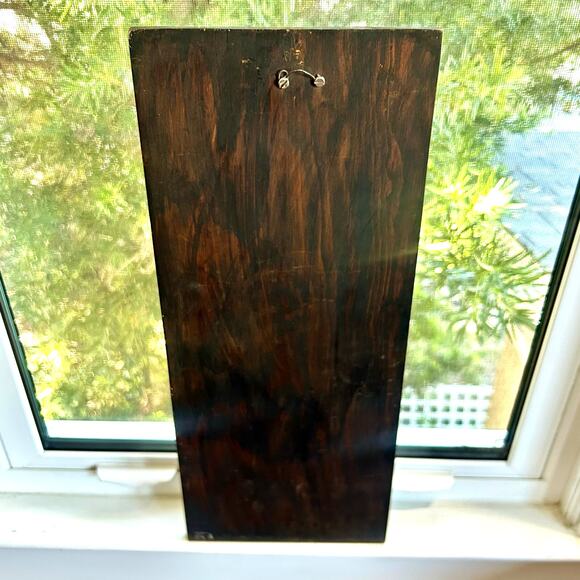 Vintage Aztec Crushed Malachite Over Red Velvet Folk Art Hanging Wall Plaque - Picture 9 of 14